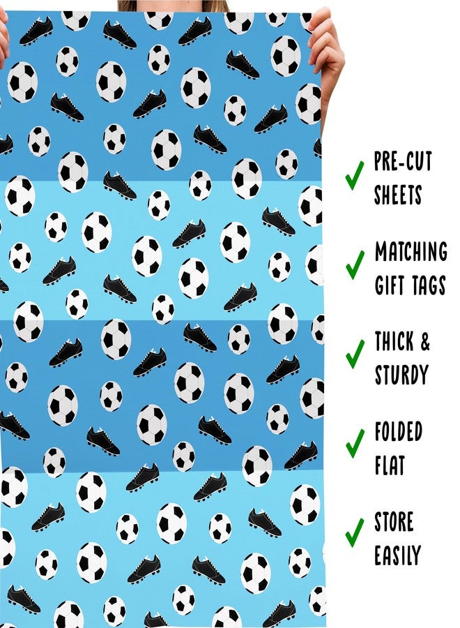 CENTRAL 23 - Fun Wrapping Paper for Boys - 6 Sheets of Birthday Gift Wrap - Football Wrapping Paper - Football Boots - Soccer - For Girls - Blue White - Recyclable - Image 5